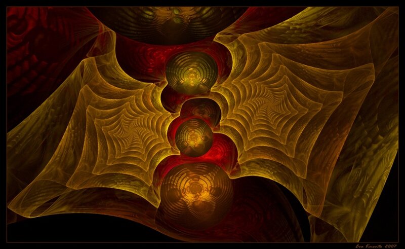 Fractal abstract art with red and gold