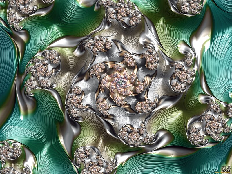 Fractal Abstract Pattern — Green, Hypnotic, Digital Art, Silver