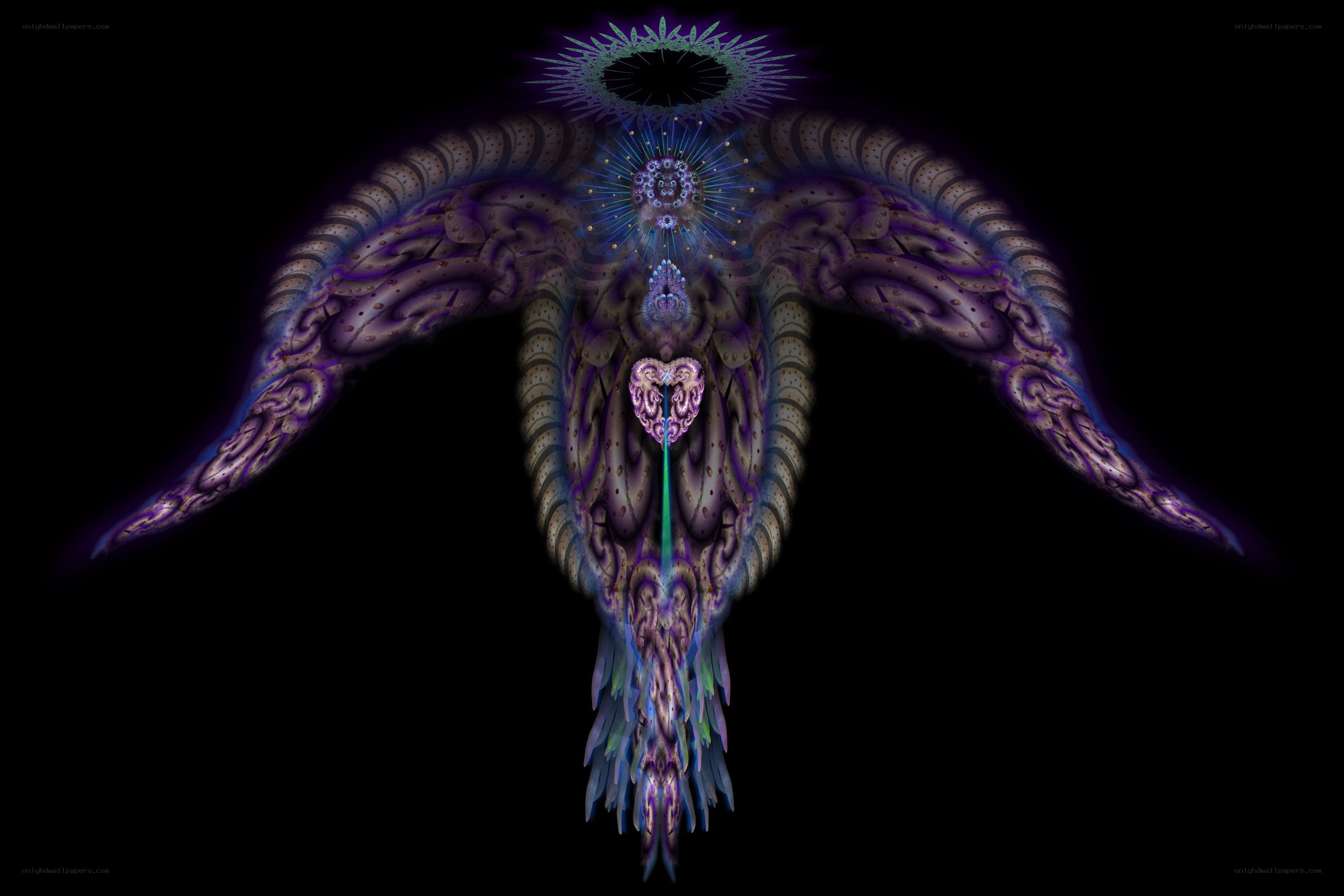 fractal angel with glowing wings