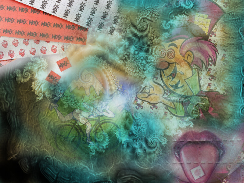 fractal art collage with cartoon characters