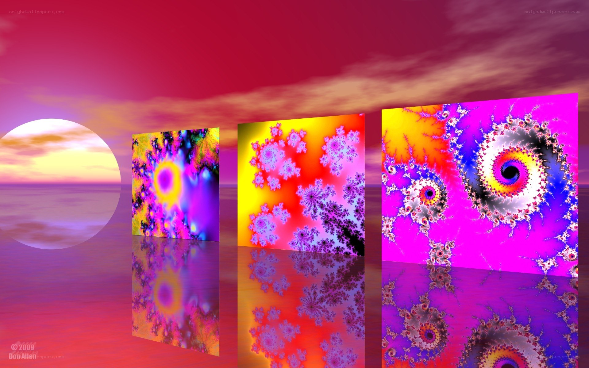 Fractal art on a sunset beach