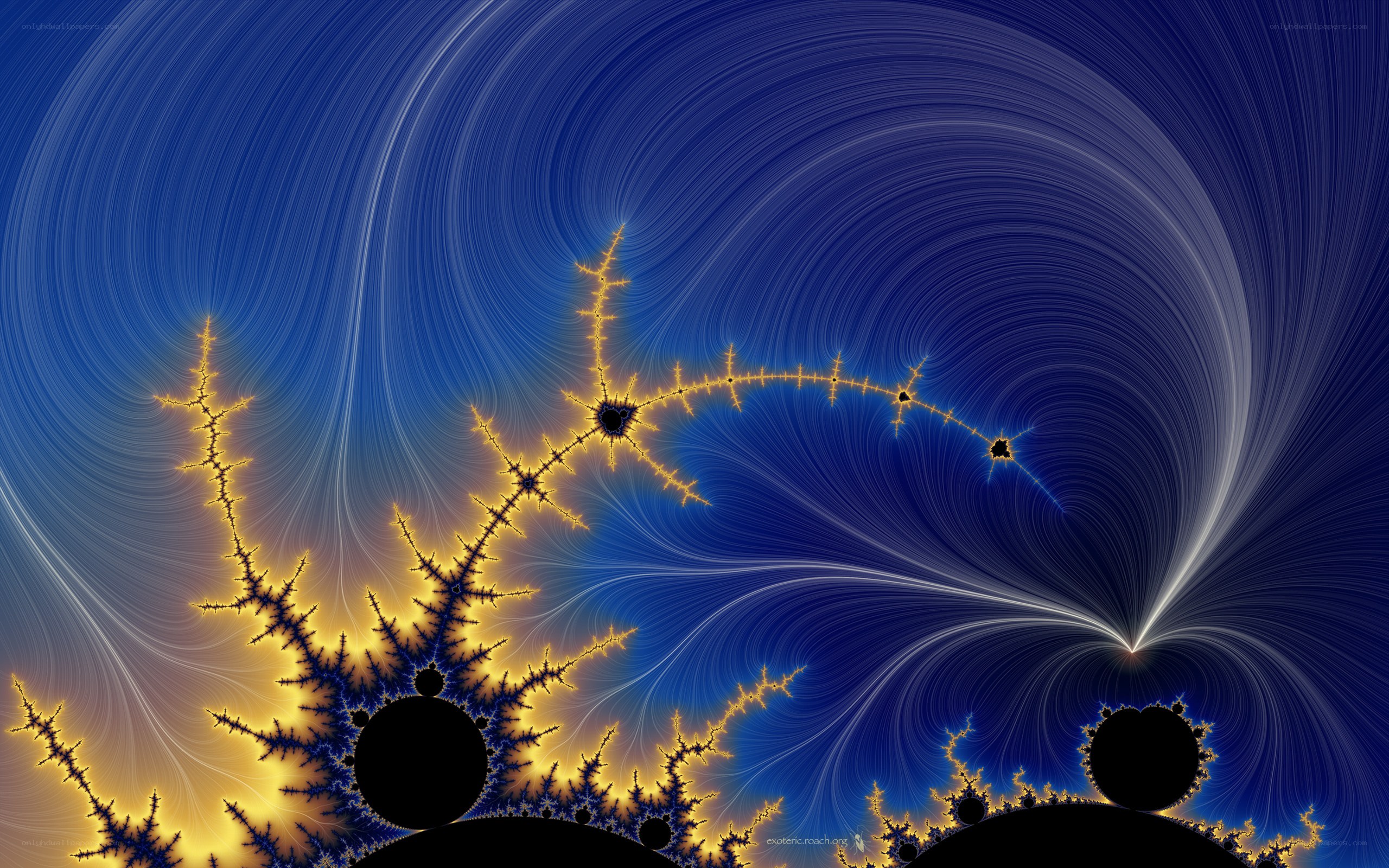Fractal art with blue and gold patterns
