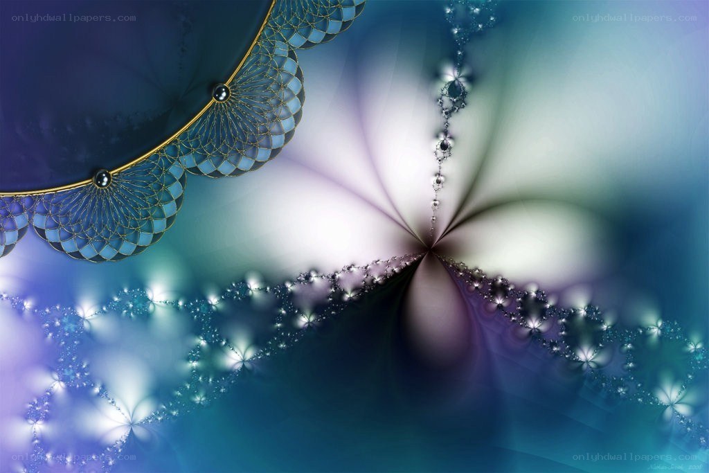 Fractal art with blue and gold patterns