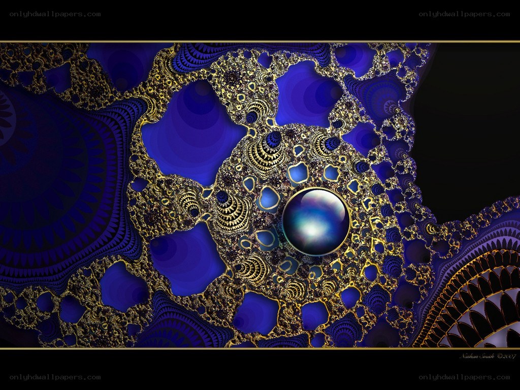 Fractal Art with Blue and Gold Patterns
