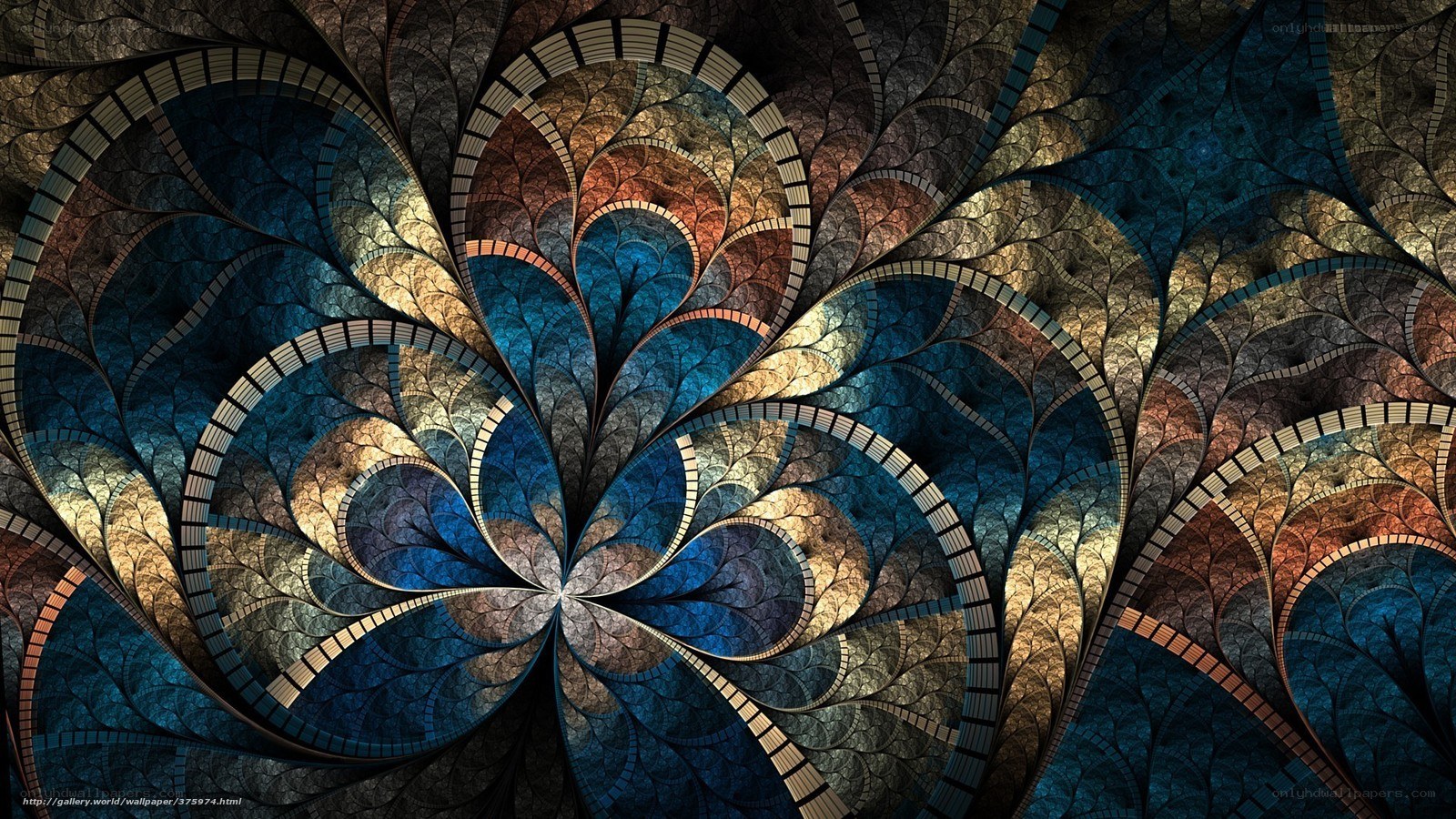 fractal art with blue and gold patterns