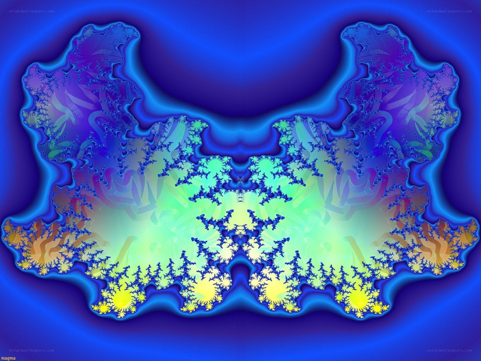 Fractal art with blue and green patterns