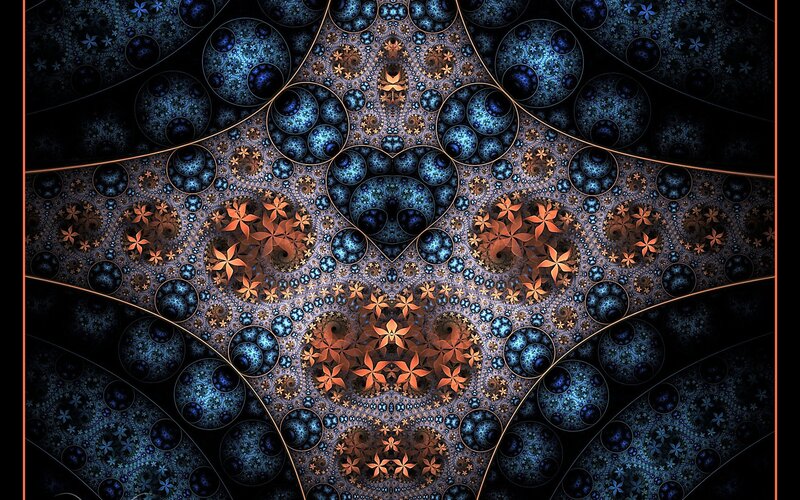 fractal art with blue and orange patterns