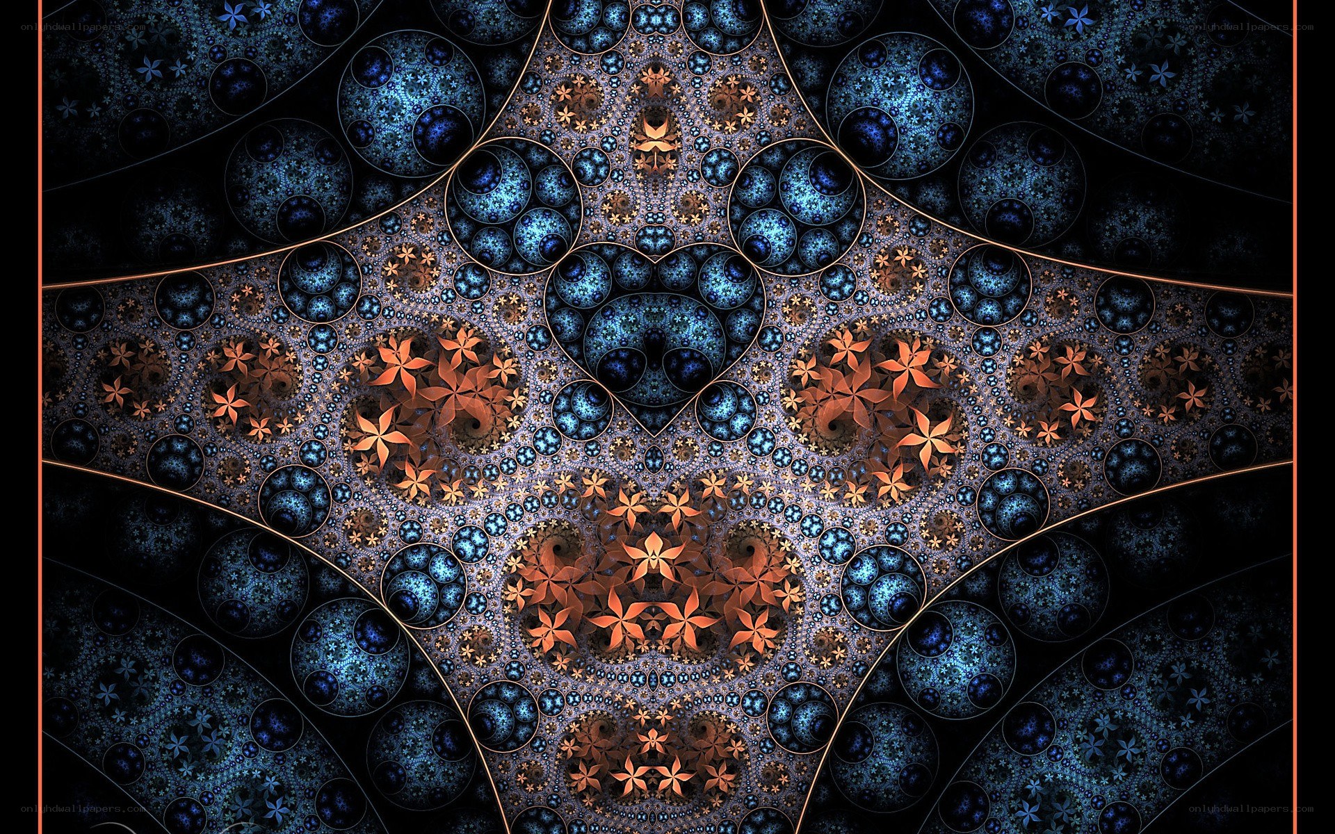 fractal art with blue and orange patterns