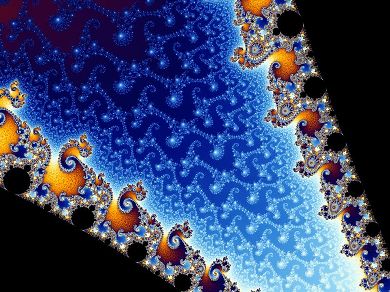 Fractal art with blue and orange spirals