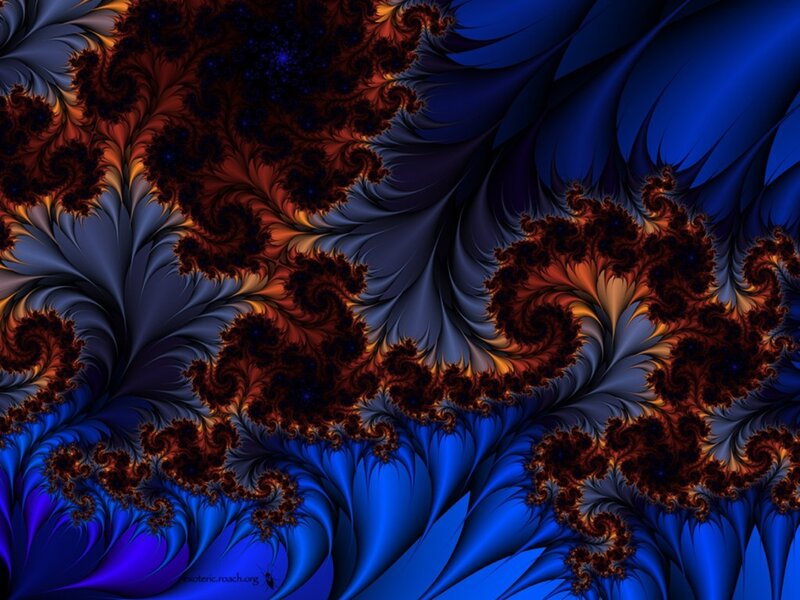 Fractal art with blue and orange swirls