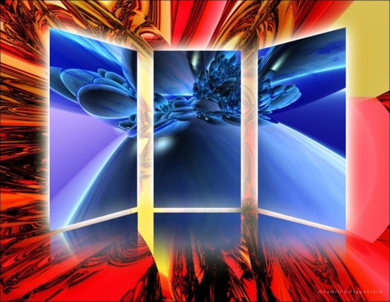 Fractal art with blue and red patterns