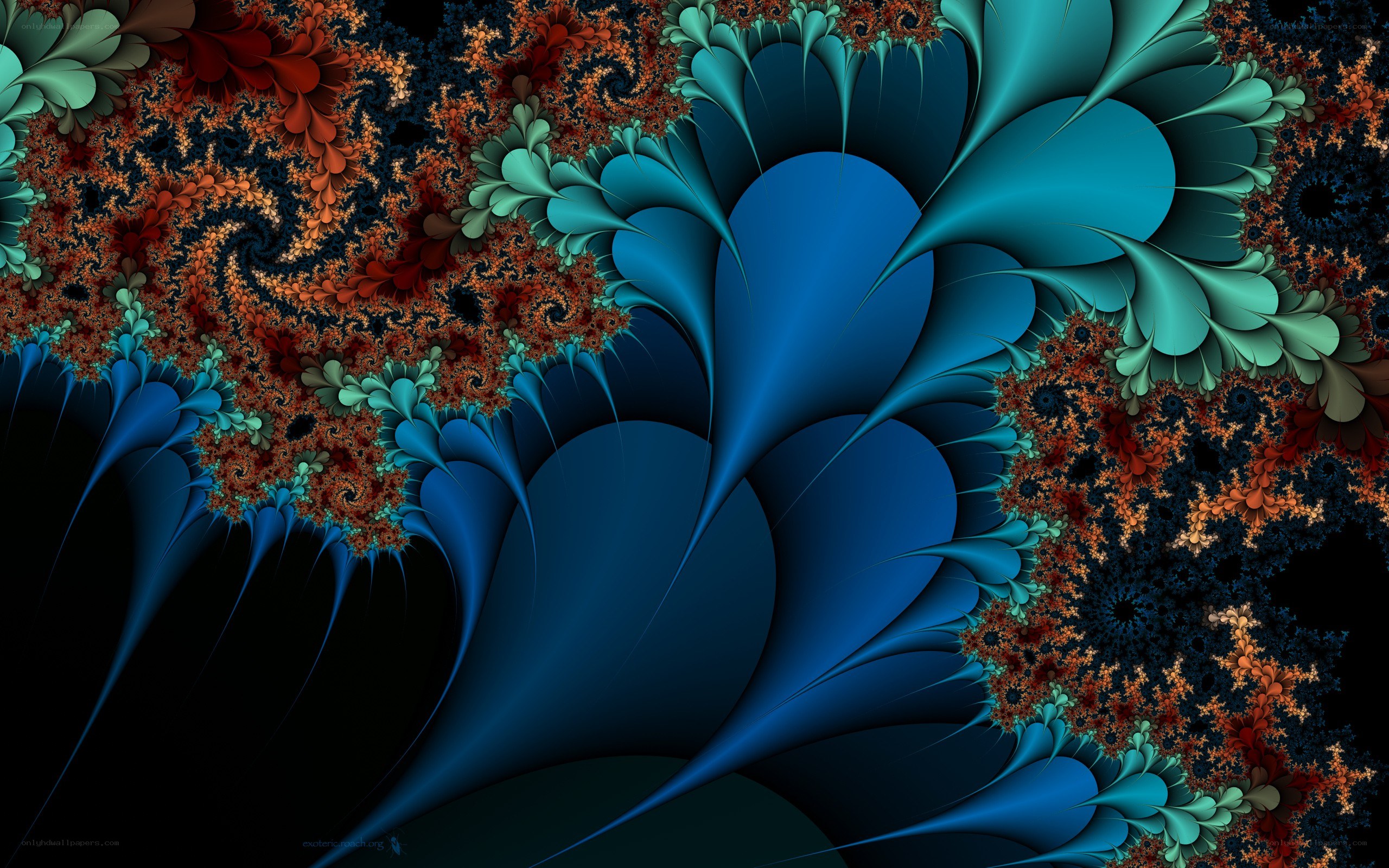 Fractal art with blue and red patterns