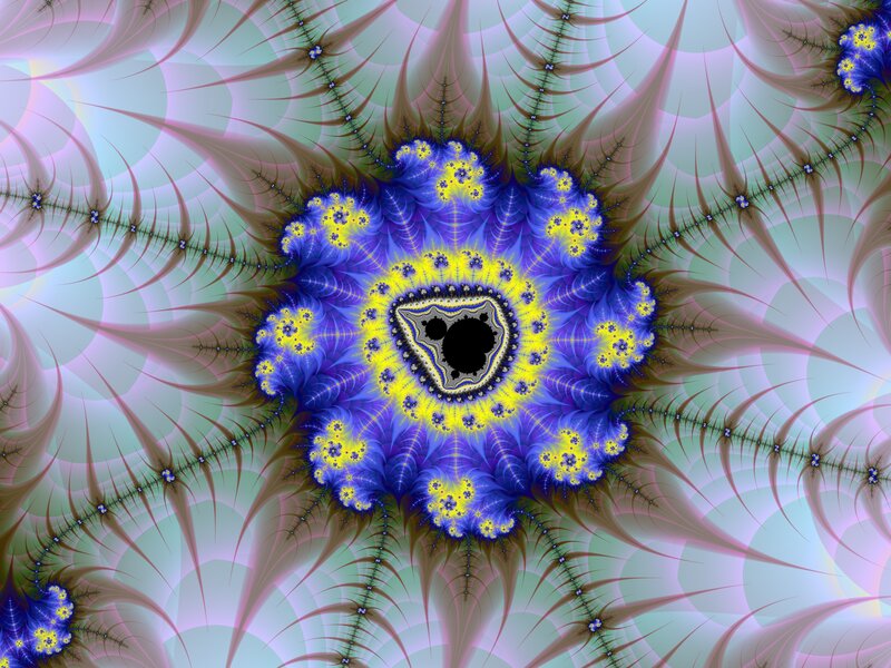 fractal art with blue and yellow patterns