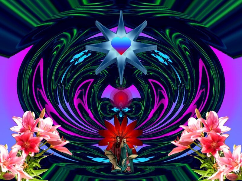 fractal art with flowers and figures