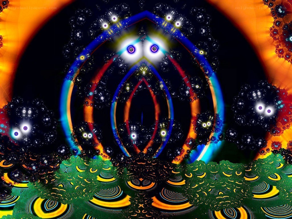 fractal art with glowing eyes
