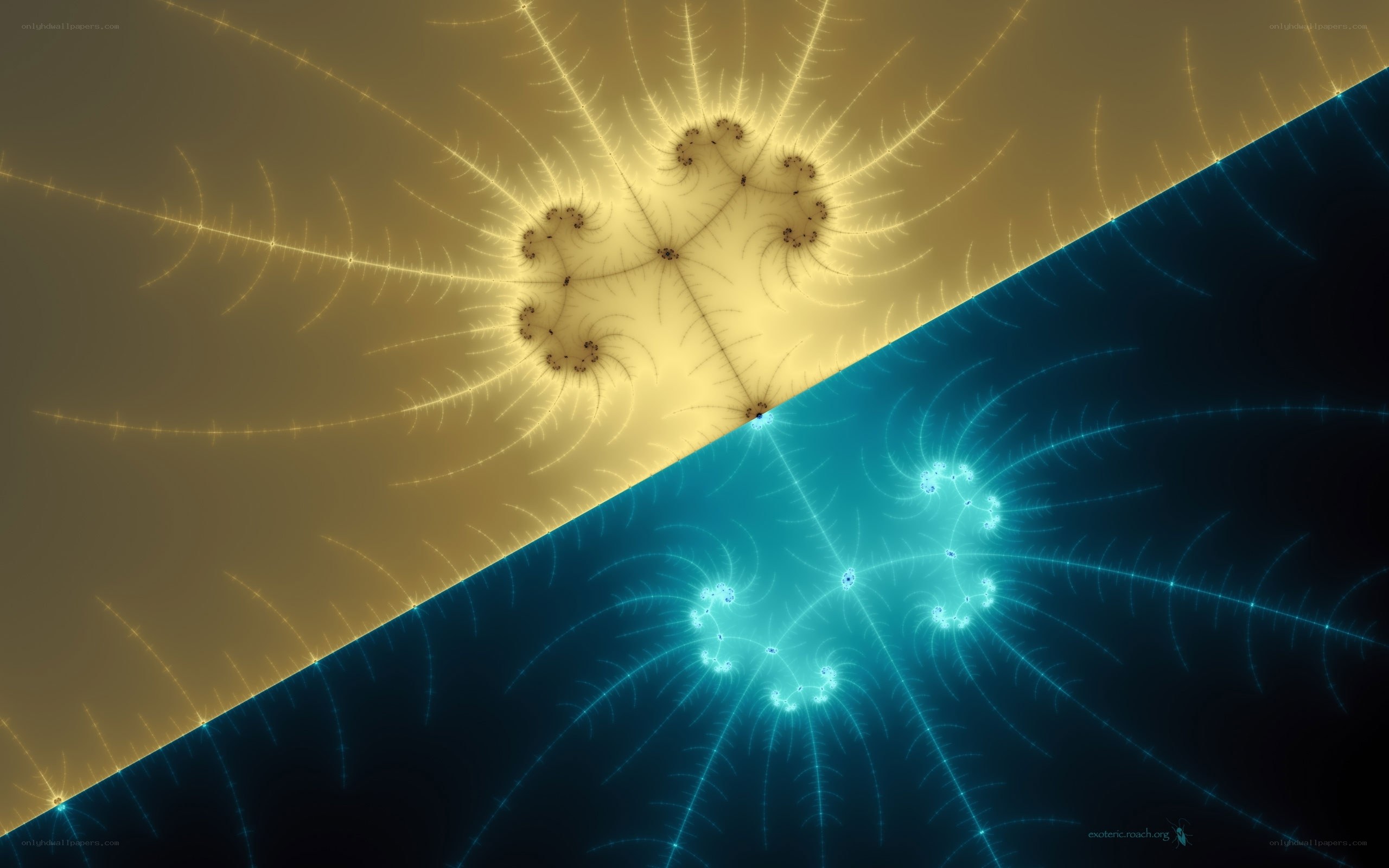 Fractal art with golden and blue patterns