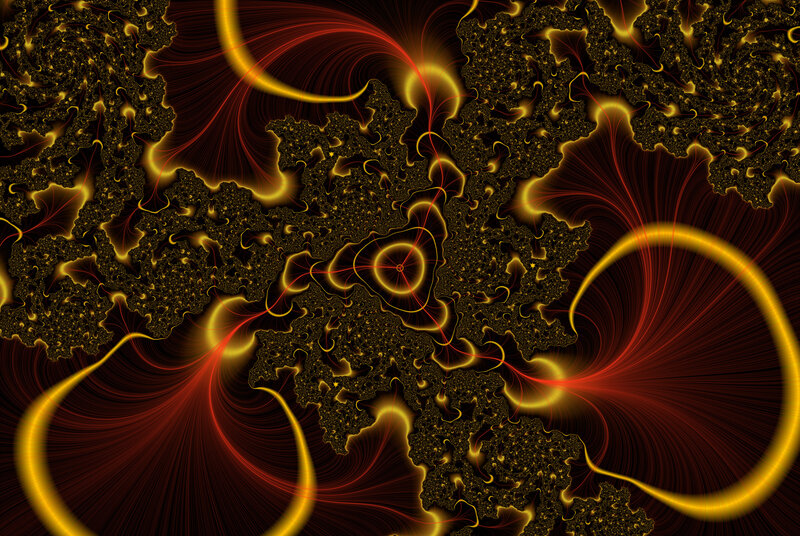 Fractal art with golden and red patterns