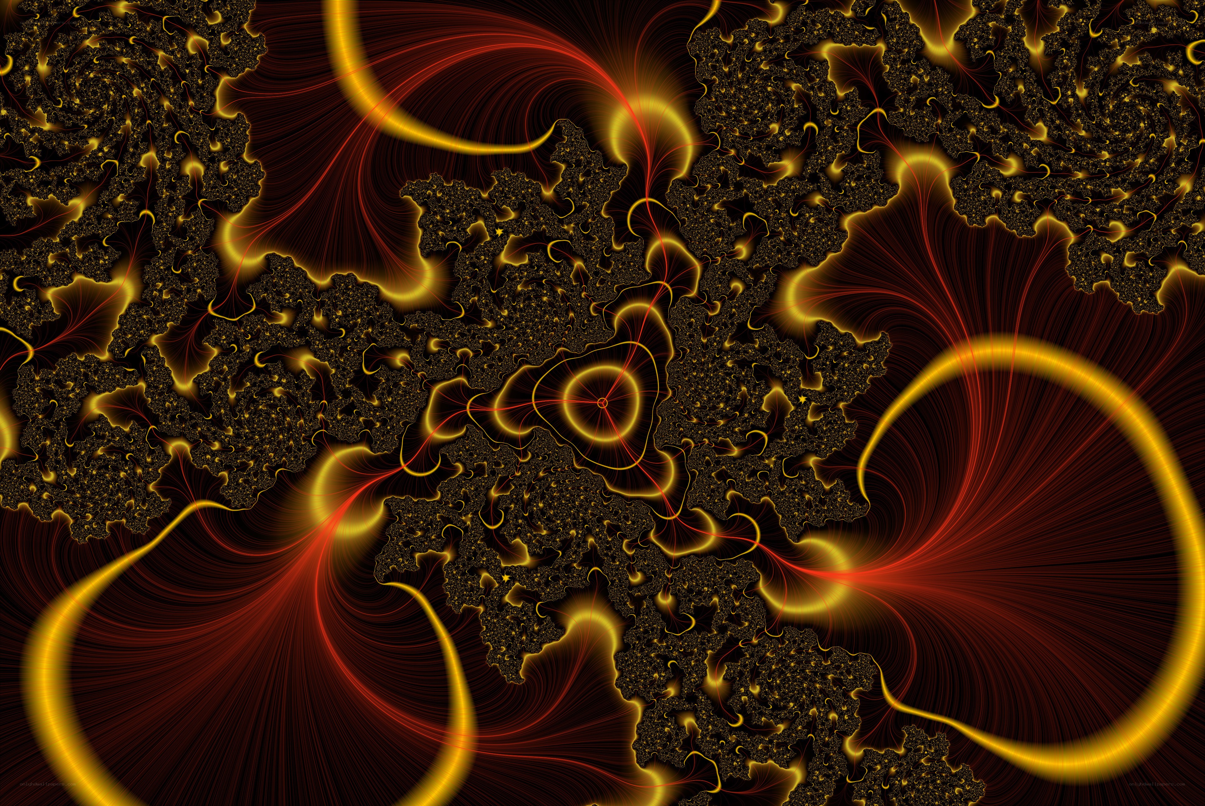 Fractal art with golden and red patterns