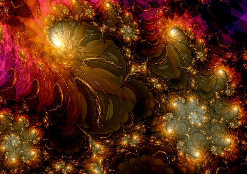 Fractal art with golden swirls