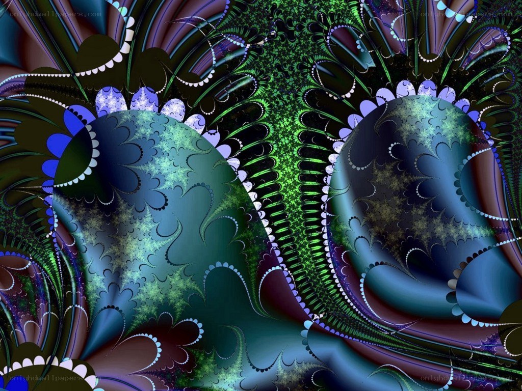 fractal art with green and blue patterns