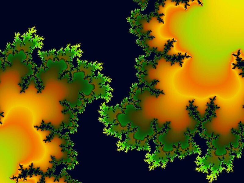 fractal art with green and orange patterns