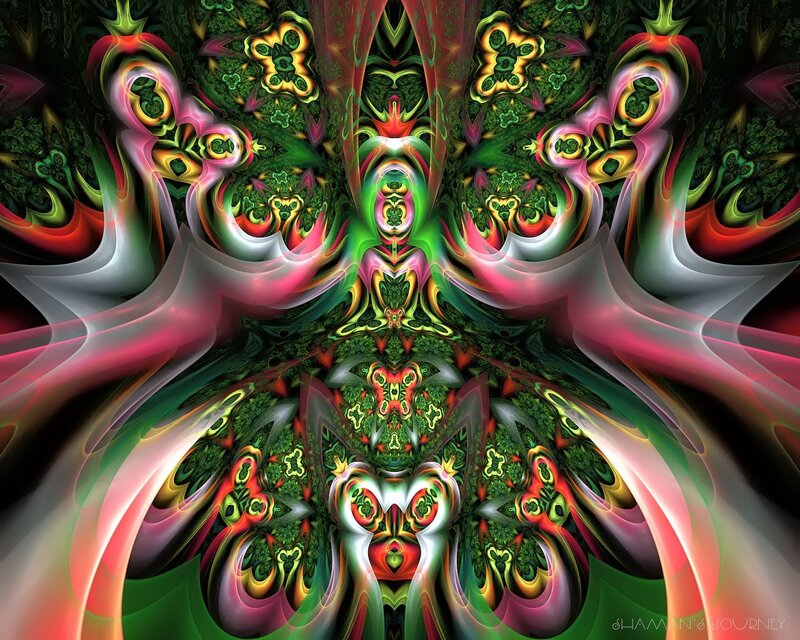 fractal art with green and pink patterns