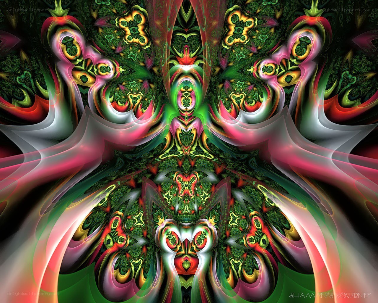 fractal art with green and pink patterns