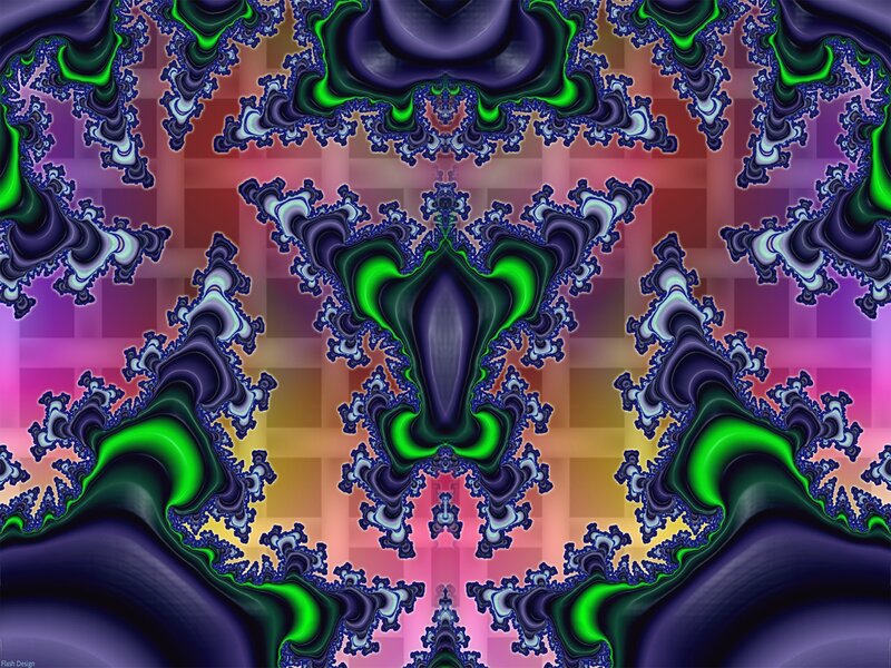 fractal art with green and purple patterns
