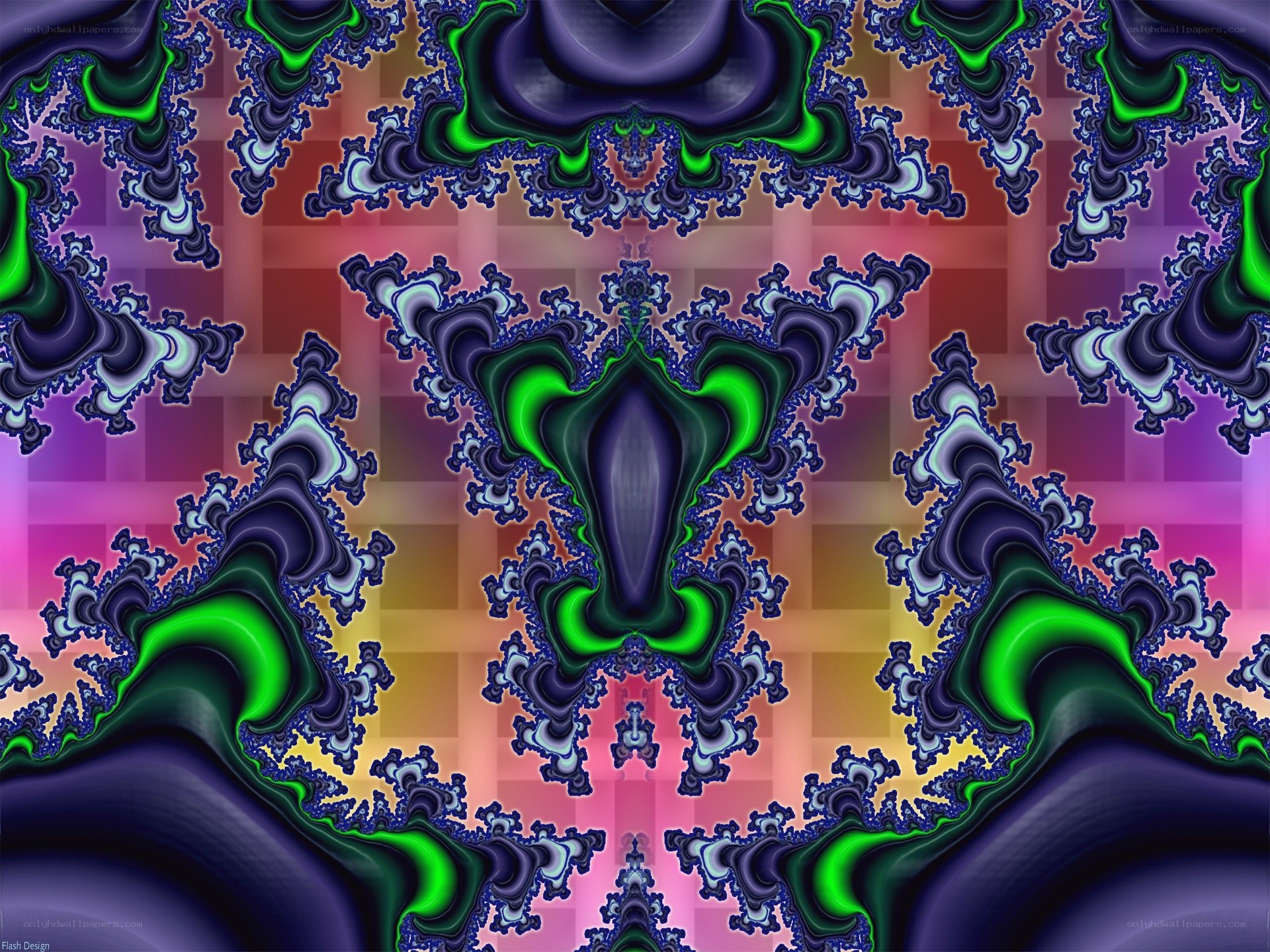 fractal art with green and purple patterns