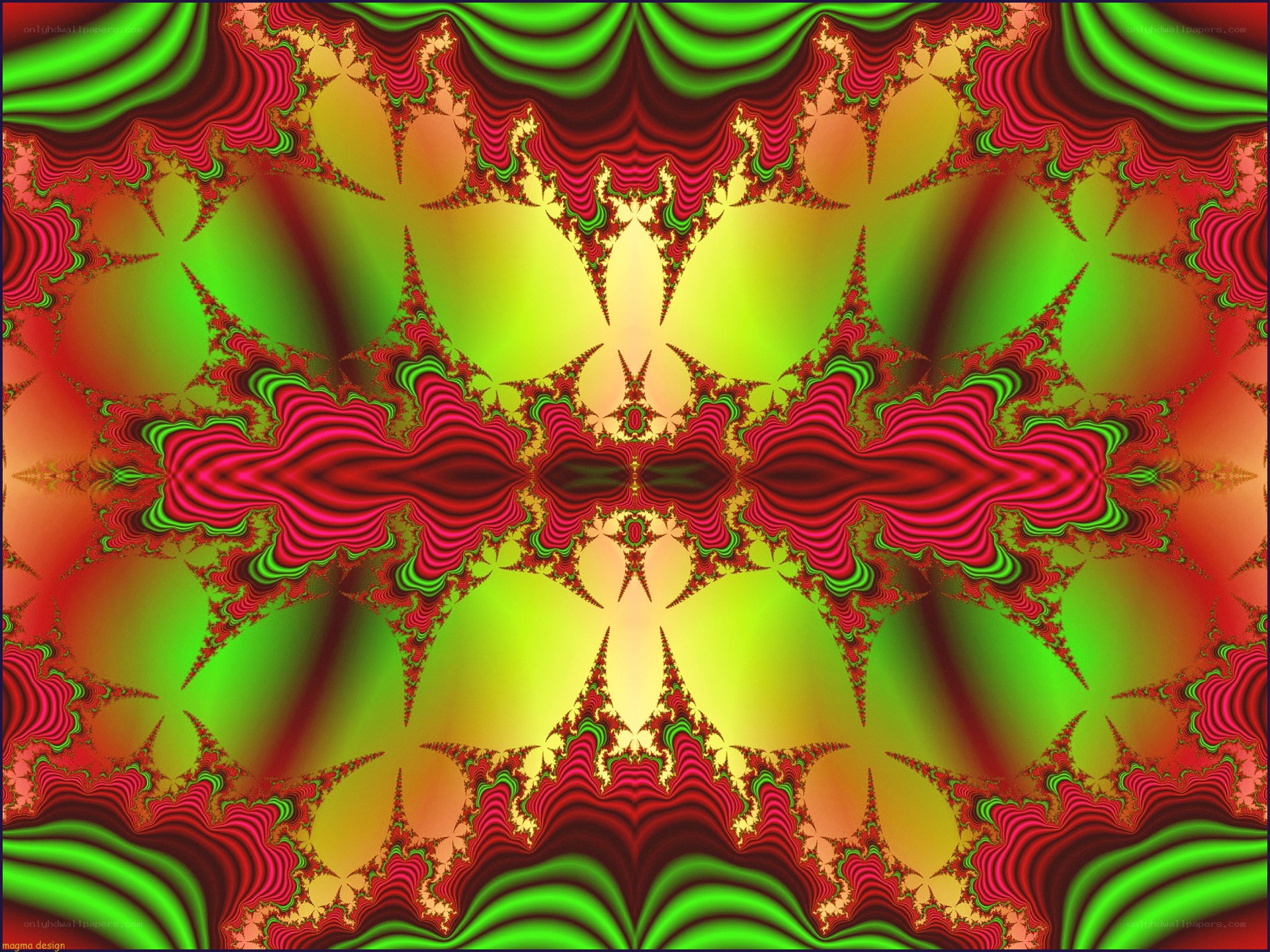 fractal art with green and red patterns