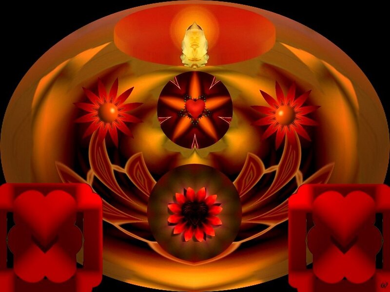 Fractal art with hearts and flowers