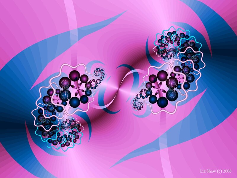 Fractal art with pink and blue swirls