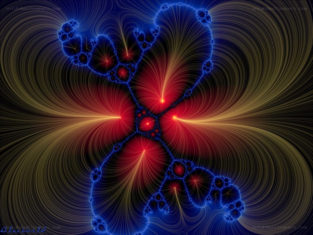 Fractal art with red and blue patterns