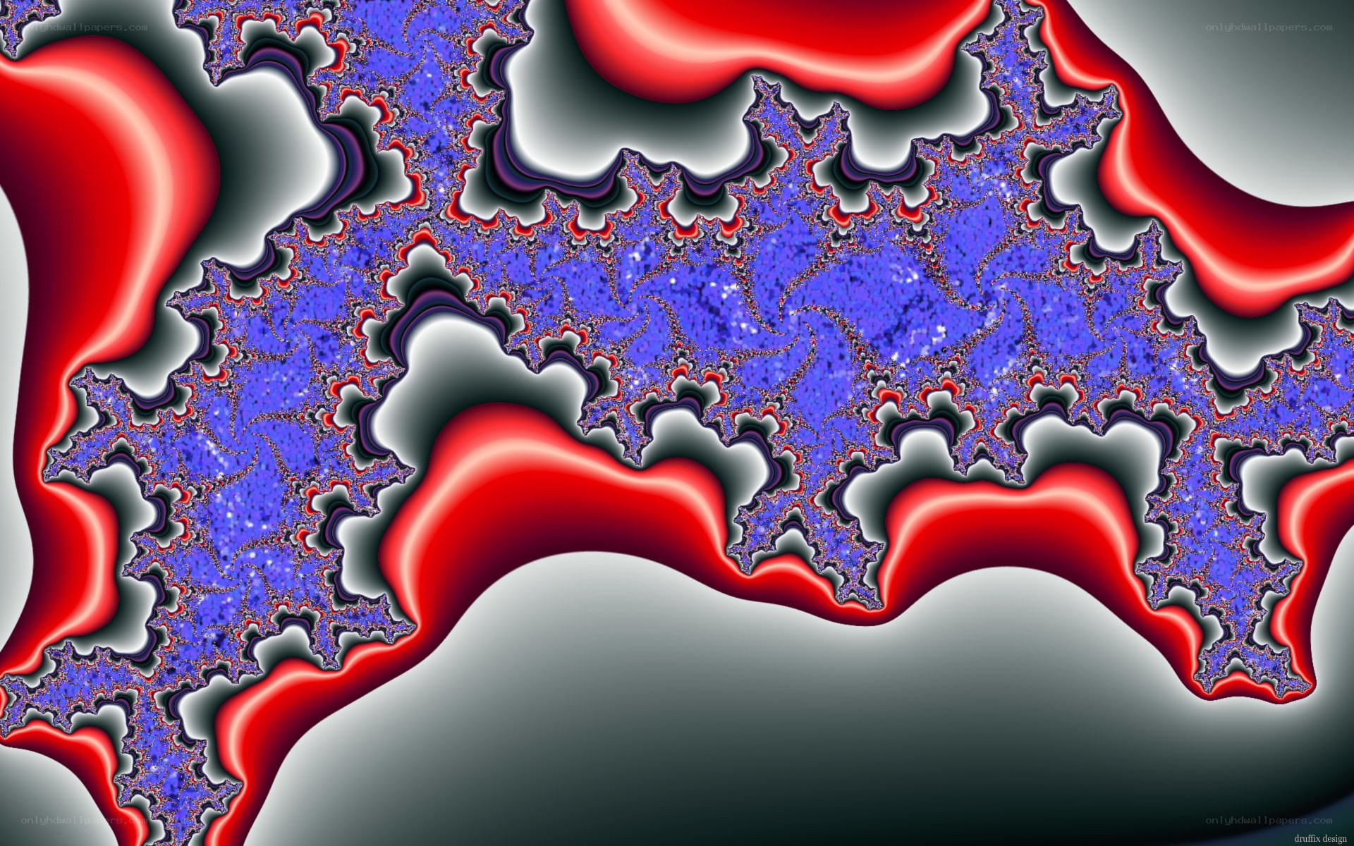 Fractal art with red and blue patterns