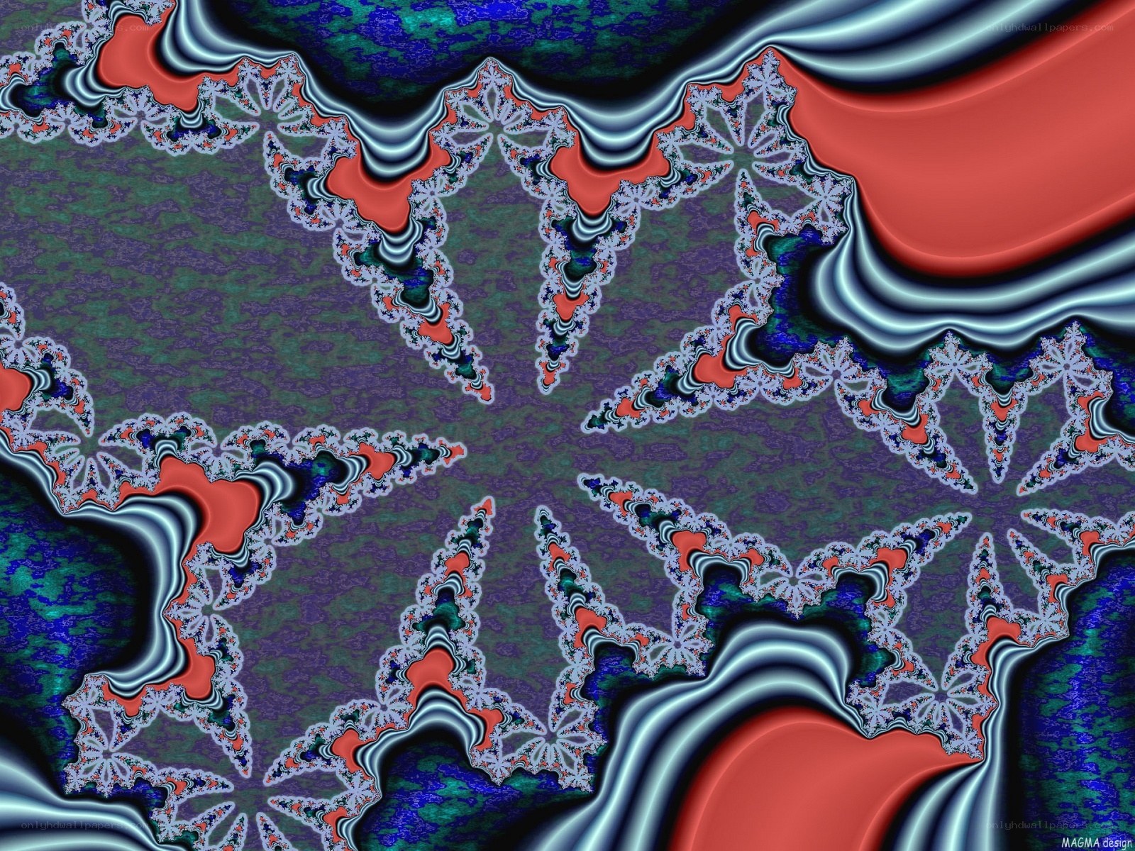 Fractal art with red and blue patterns