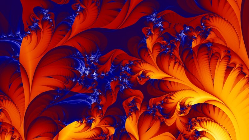 Fractal art with red and blue swirls