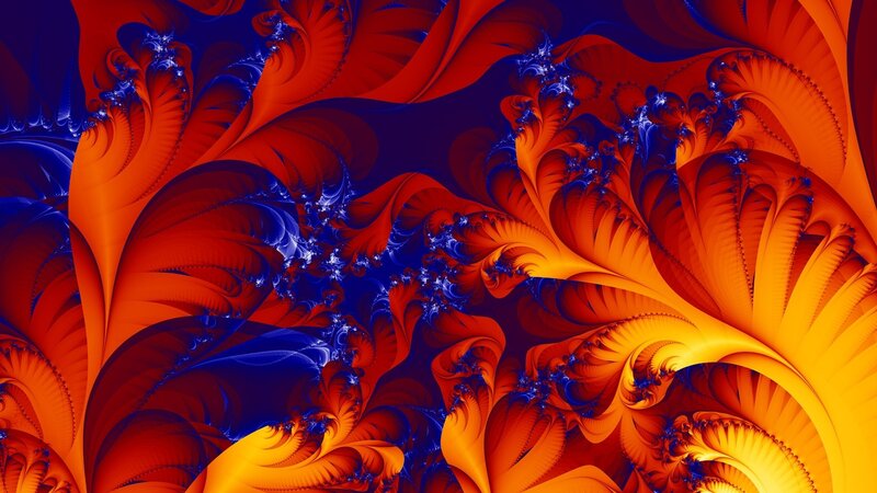 Fractal art with red and blue swirls