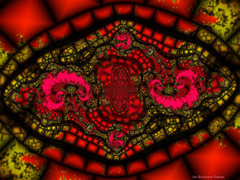 fractal art with red and gold patterns