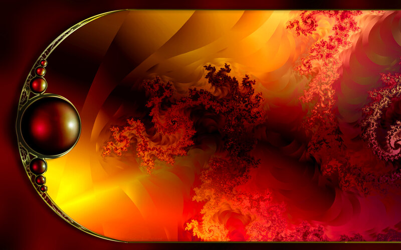 Fractal art with red and gold swirls