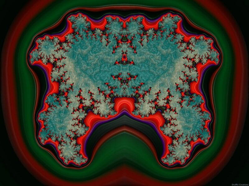 Fractal art with red and green rings