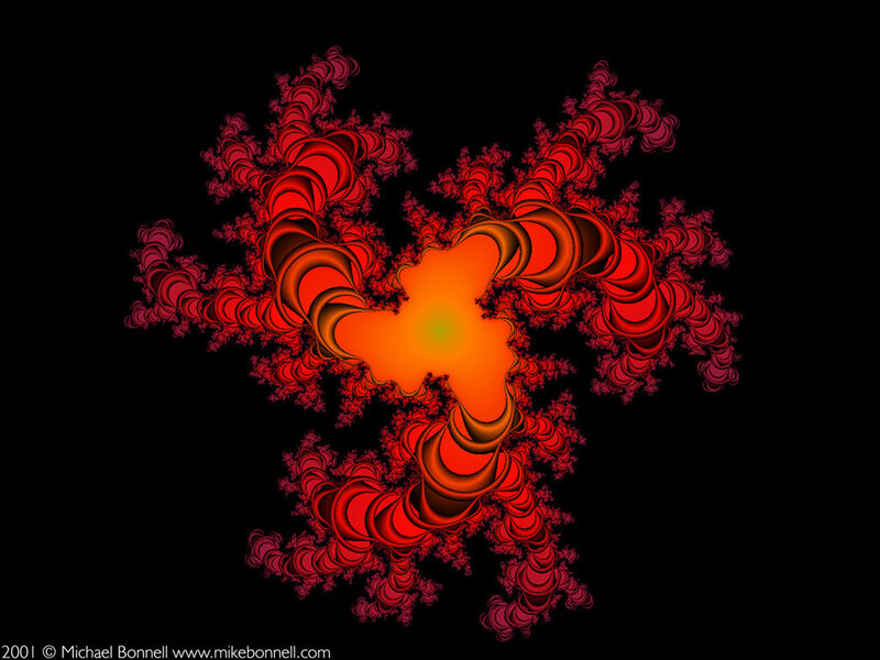 Fractal art with red and orange patterns