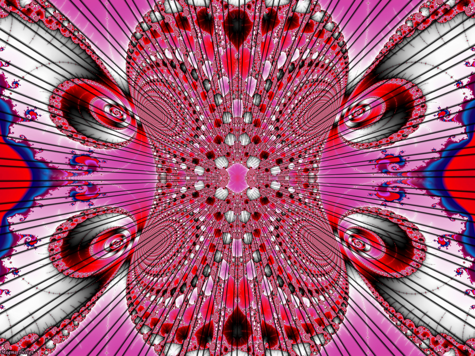 Fractal art with red and pink patterns