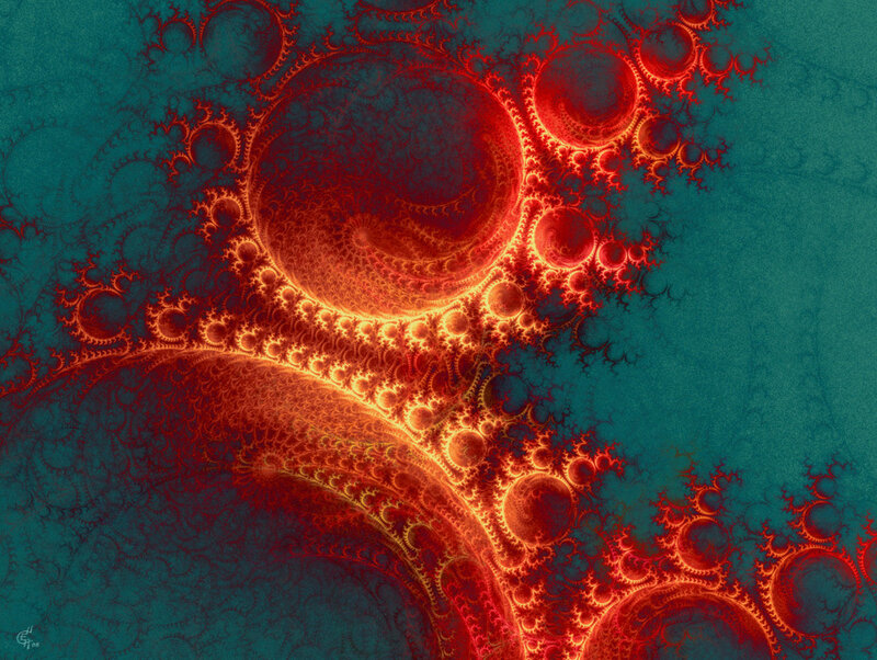 fractal art with red and teal colors