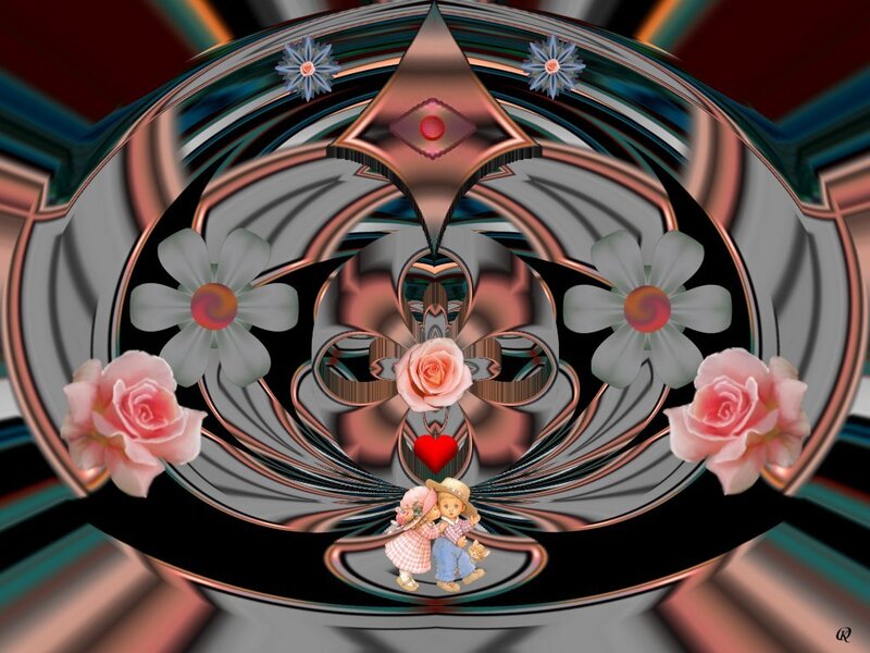 Fractal art with roses and children