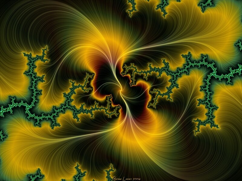 Fractal art with yellow and green patterns