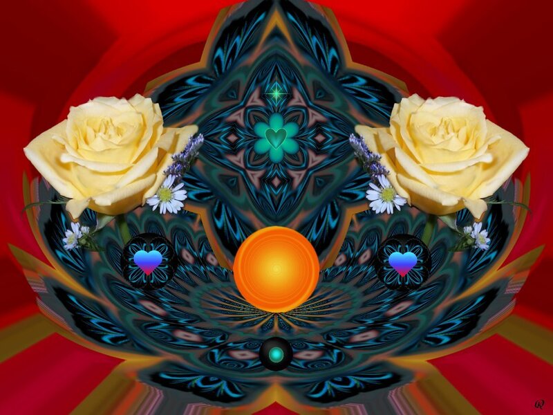 Fractal art with yellow roses