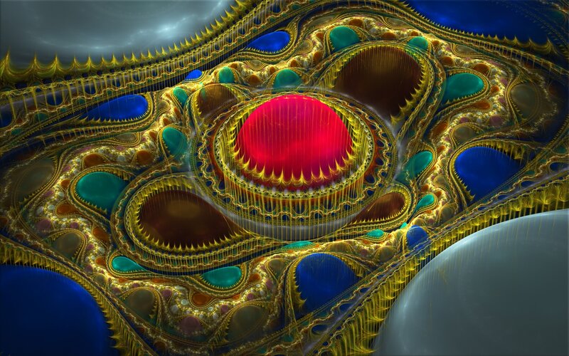 Fractal Artwork with Central Red Sphere