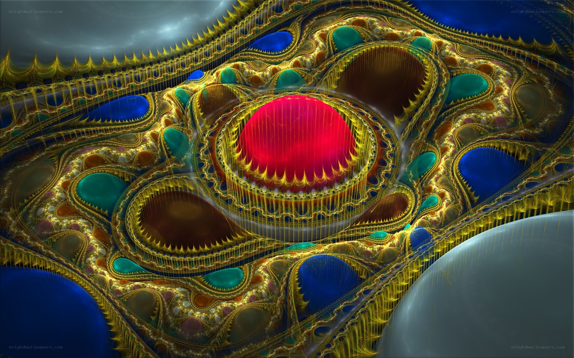 Fractal Artwork with Central Red Sphere