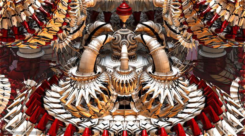 Fractal Artwork with Red and Gold Elements