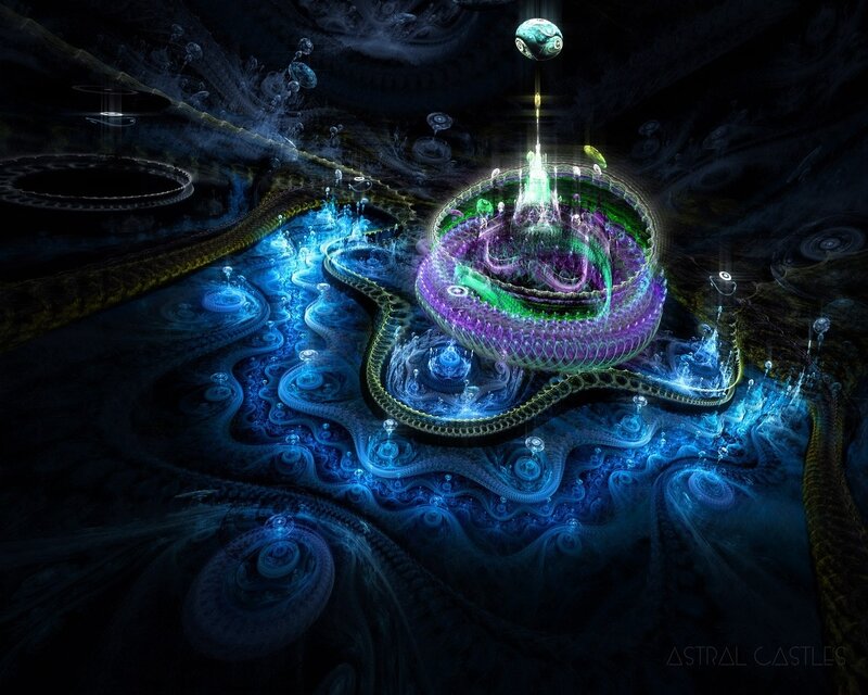 Fractal Castle Structure — Blue, Mystical, Digital Art